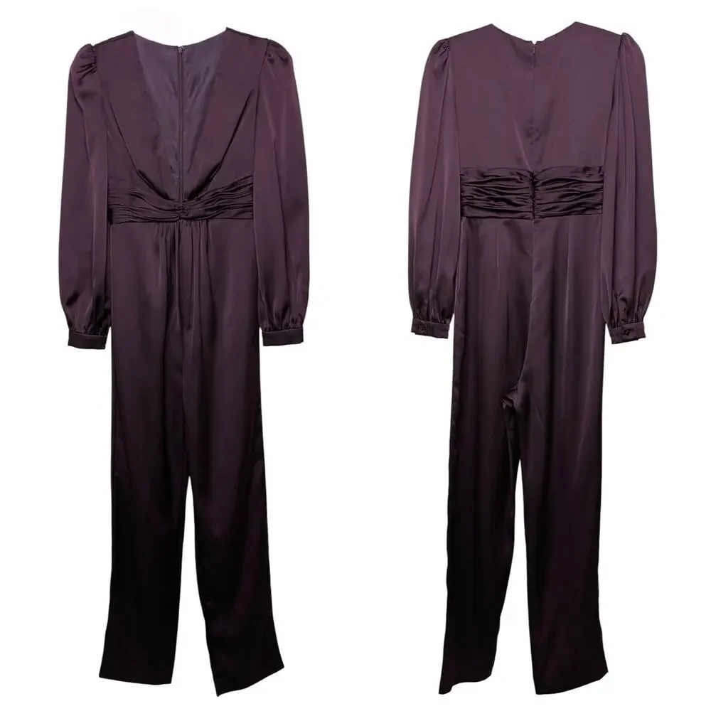 Mac Duggal Plum Purple Puff Sleeve Deep V Twist Jumpsuit Sz 2 - Picture 10 of 10